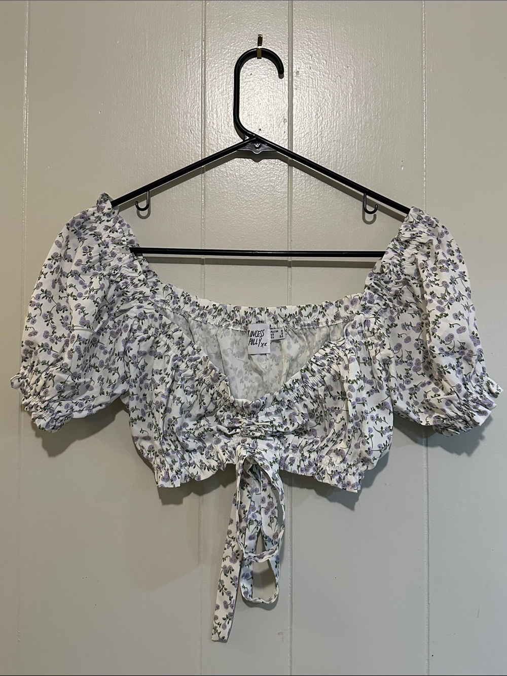 Princess Polly White Crop Top with Lavender Floral Print